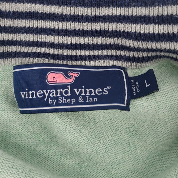 Vineyard Vines Men's Large Green Quarter Zip Pullover Sweater Striped Collar - Picture 3 of 8